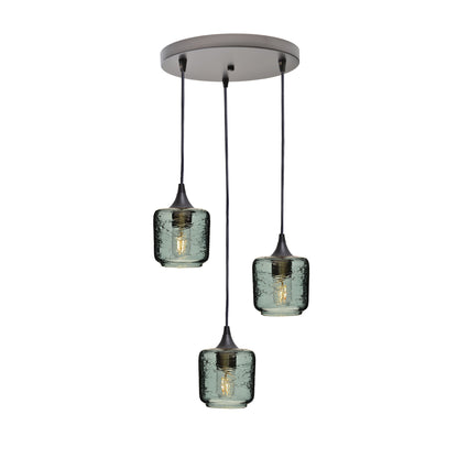 601 Spun: 3 Pendant Cascade Chandelier-Glass-Bicycle Glass Co - Hotshop-Slate Gray-Antique Bronze-Bicycle Glass Co