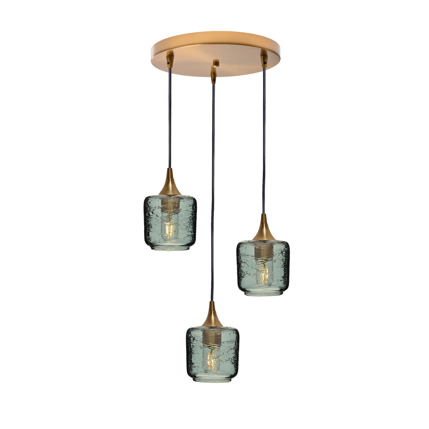 601 Spun: 3 Pendant Cascade Chandelier-Glass-Bicycle Glass Co - Hotshop-Slate Gray-Polished Brass-Bicycle Glass Co