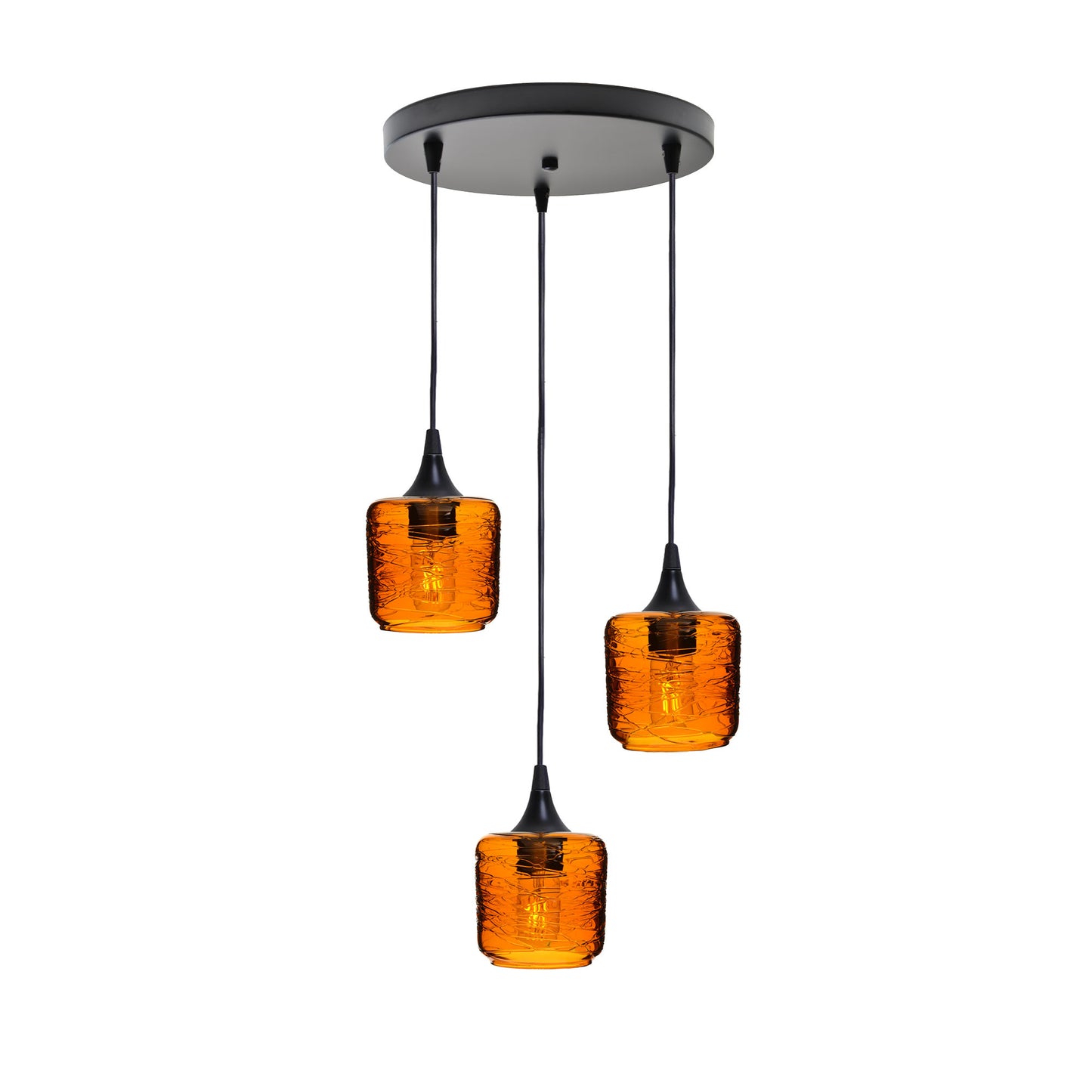 601 Spun: 3 Pendant Cascade Chandelier-Glass-Bicycle Glass Co - Hotshop-Golden Amber-Matte Black-Bicycle Glass Co