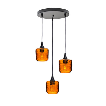 601 Spun: 3 Pendant Cascade Chandelier-Glass-Bicycle Glass Co - Hotshop-Golden Amber-Matte Black-Bicycle Glass Co