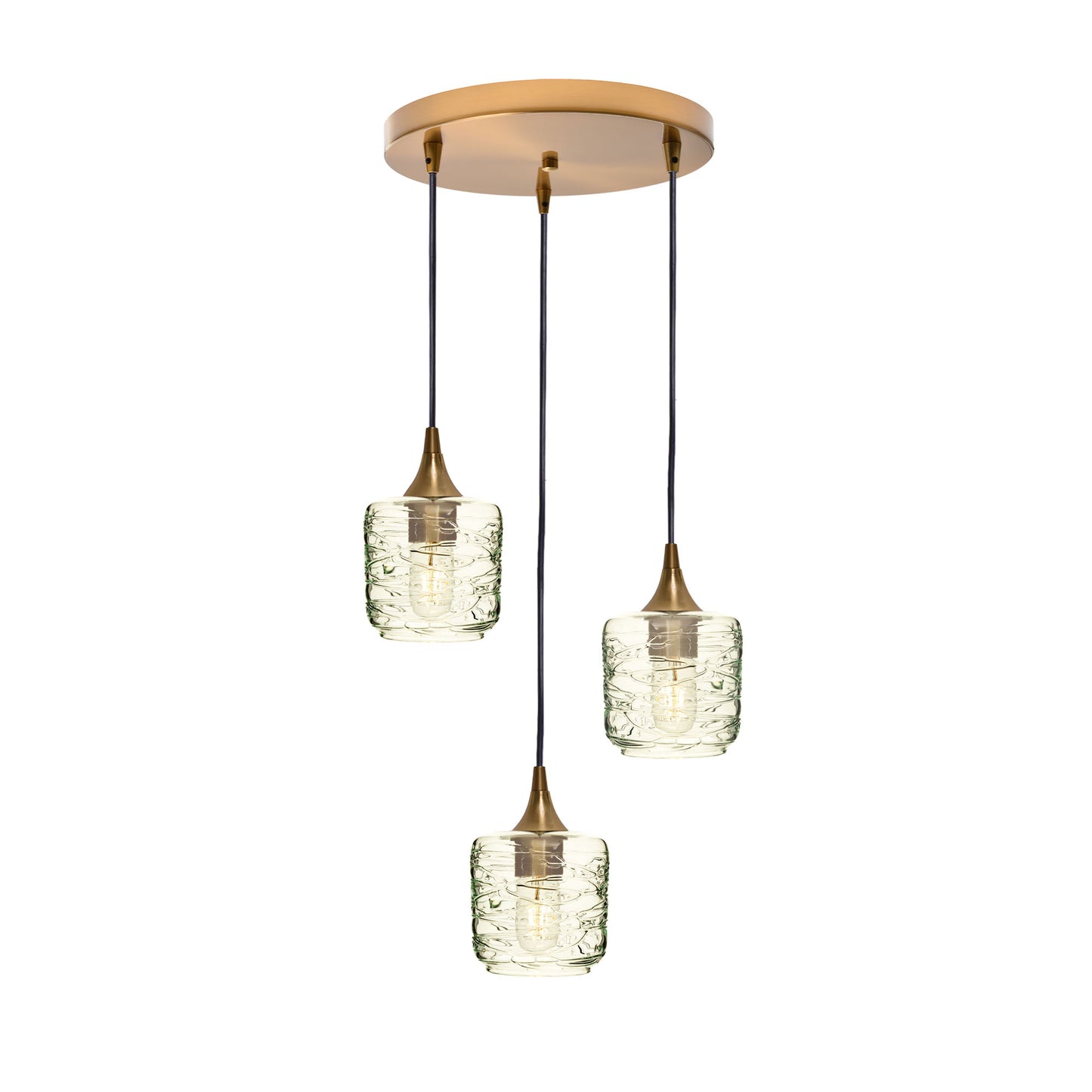 601 Spun: 3 Pendant Cascade Chandelier-Glass-Bicycle Glass Co - Hotshop-Eco Clear-Polished Brass-Bicycle Glass Co