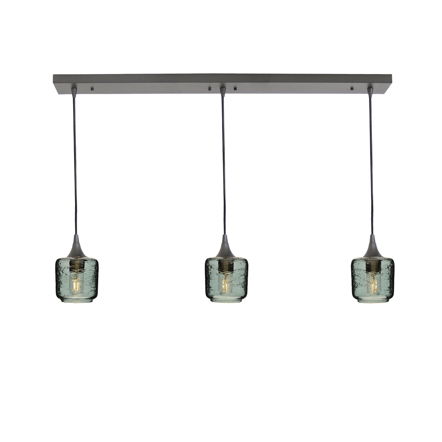 601 Spun: 3 Pendant Linear Chandelier-Glass-Bicycle Glass Co - Hotshop-Slate Gray-Antique Bronze-Bicycle Glass Co