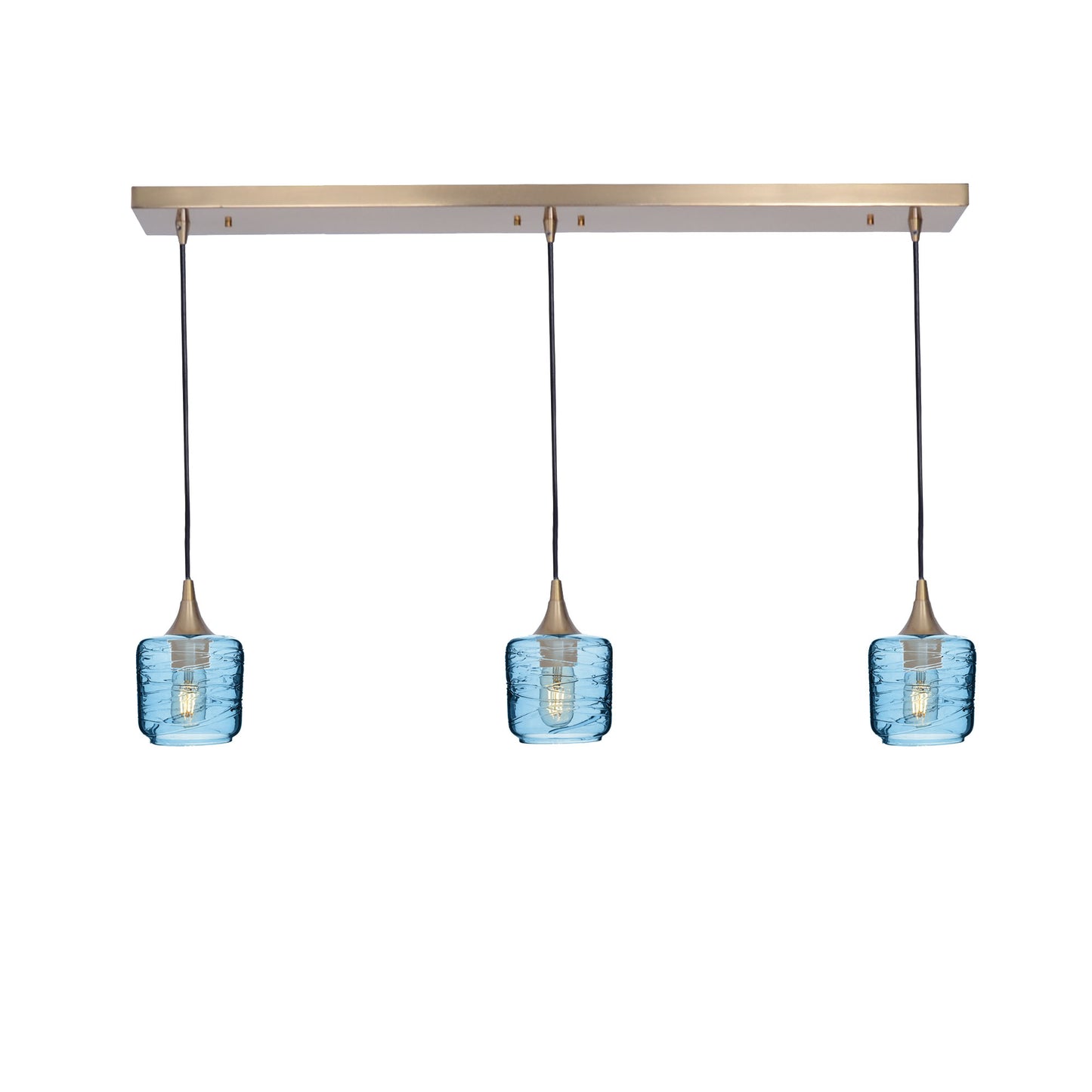 601 Spun: 3 Pendant Linear Chandelier-Glass-Bicycle Glass Co - Hotshop-Steel Blue-Polished Brass-Bicycle Glass Co