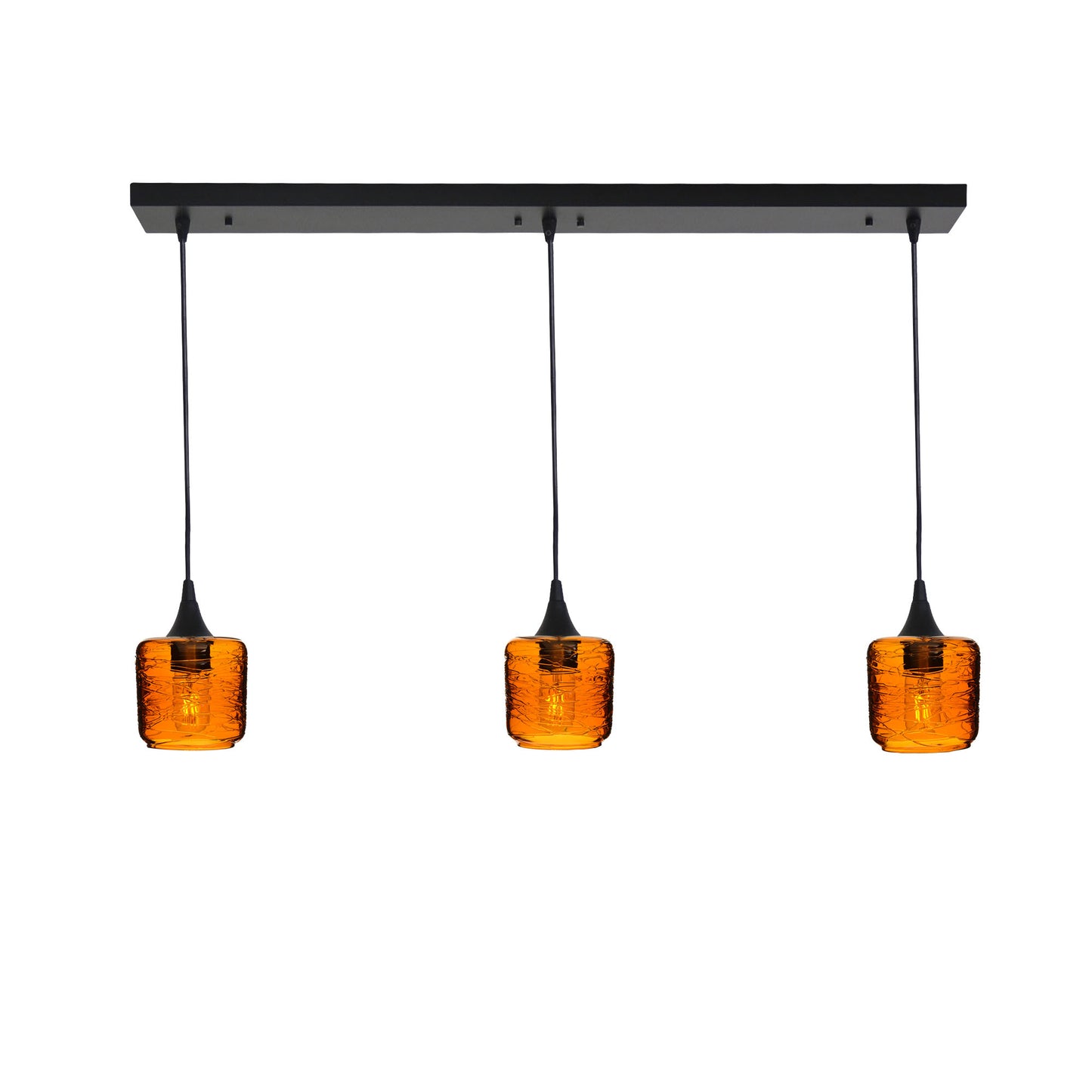 601 Spun: 3 Pendant Linear Chandelier-Glass-Bicycle Glass Co - Hotshop-Golden Amber-Matte Black-Bicycle Glass Co
