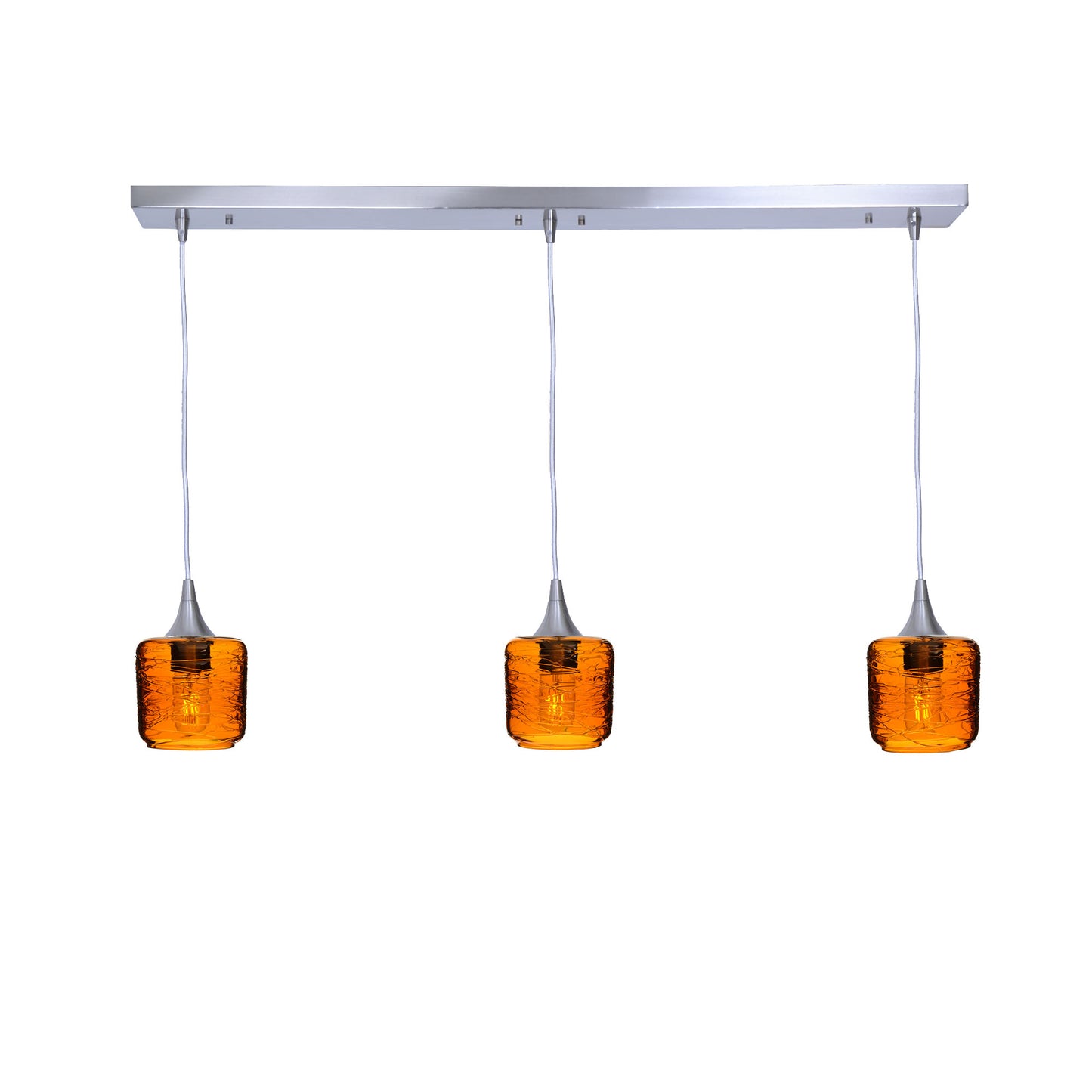 601 Spun: 3 Pendant Linear Chandelier-Glass-Bicycle Glass Co - Hotshop-Golden Amber-Brushed Nickel-Bicycle Glass Co