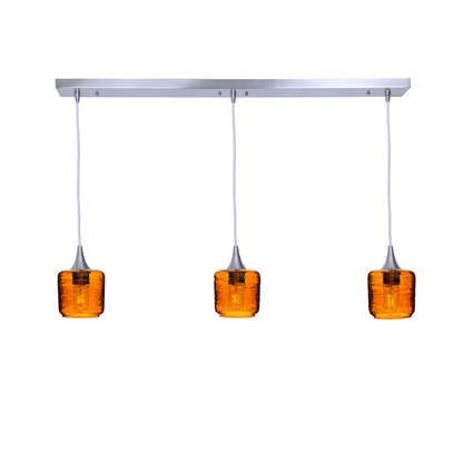 601 Spun: 3 Pendant Linear Chandelier-Glass-Bicycle Glass Co - Hotshop-Golden Amber-Brushed Nickel-Bicycle Glass Co
