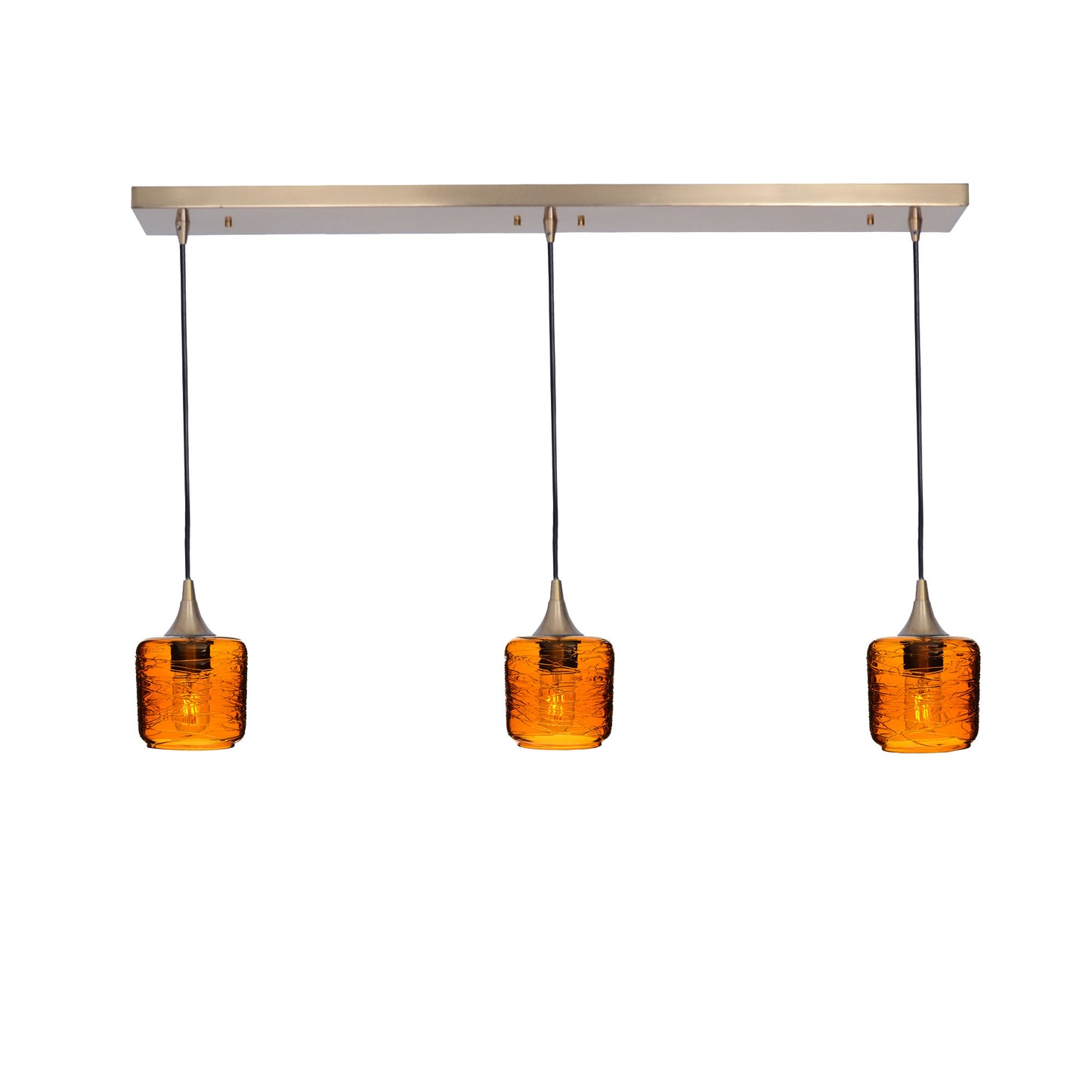 601 Spun: 3 Pendant Linear Chandelier-Glass-Bicycle Glass Co - Hotshop-Golden Amber-Polished Brass-Bicycle Glass Co