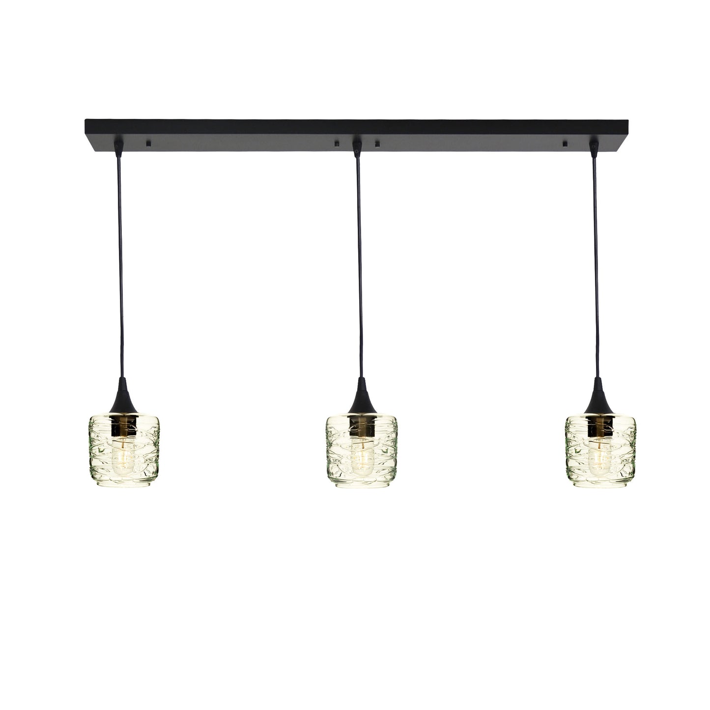 601 Spun: 3 Pendant Linear Chandelier-Glass-Bicycle Glass Co - Hotshop-Eco Clear-Matte Black-Bicycle Glass Co