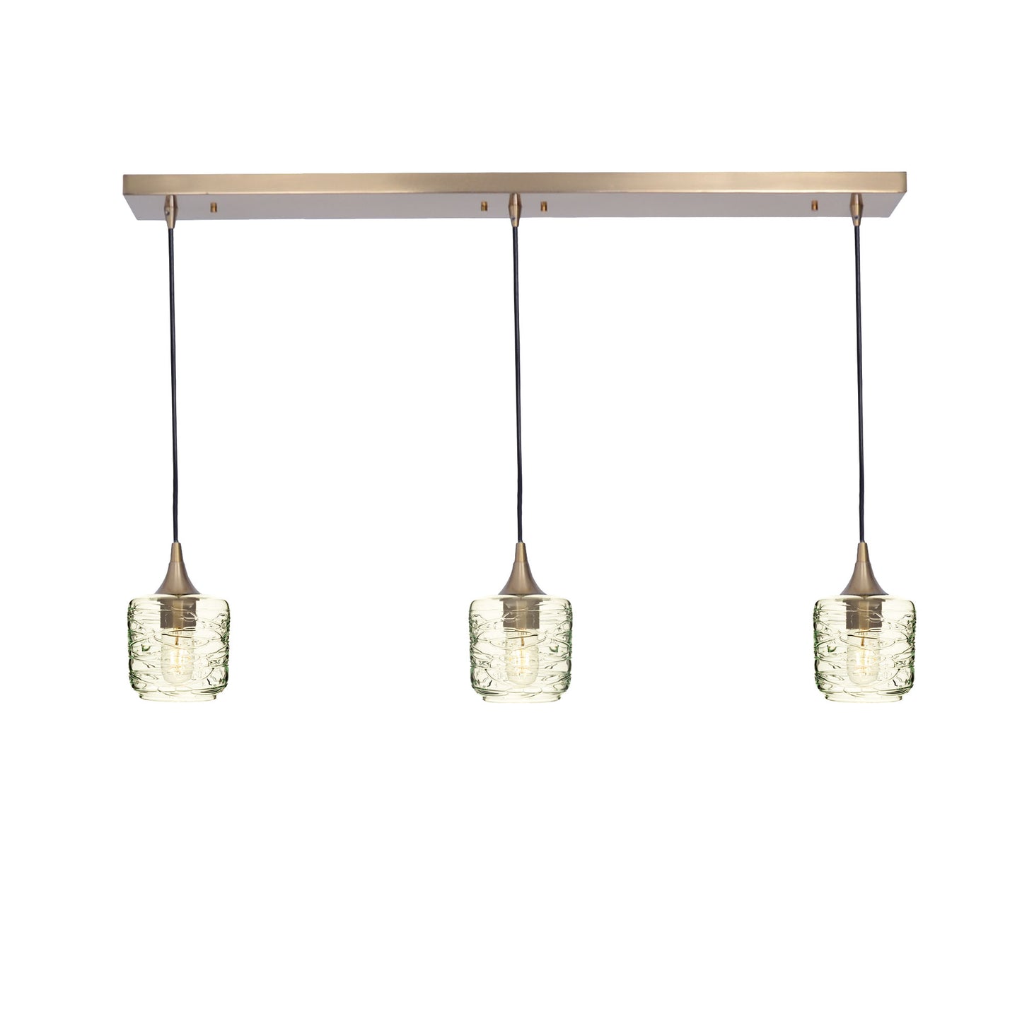 601 Spun: 3 Pendant Linear Chandelier-Glass-Bicycle Glass Co - Hotshop-Eco Clear-Polished Brass-Bicycle Glass Co
