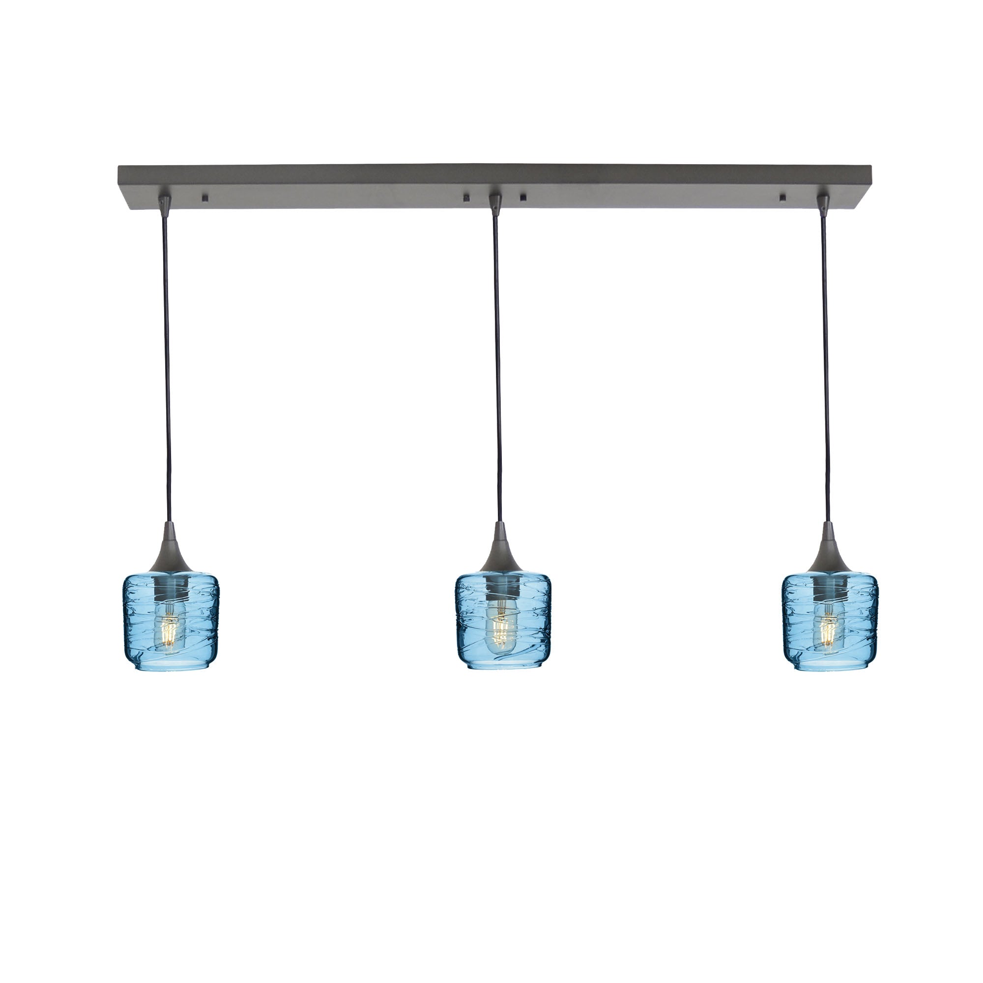 601 Spun: 3 Pendant Linear Chandelier-Glass-Bicycle Glass Co - Hotshop-Steel Blue-Antique Bronze-Bicycle Glass Co