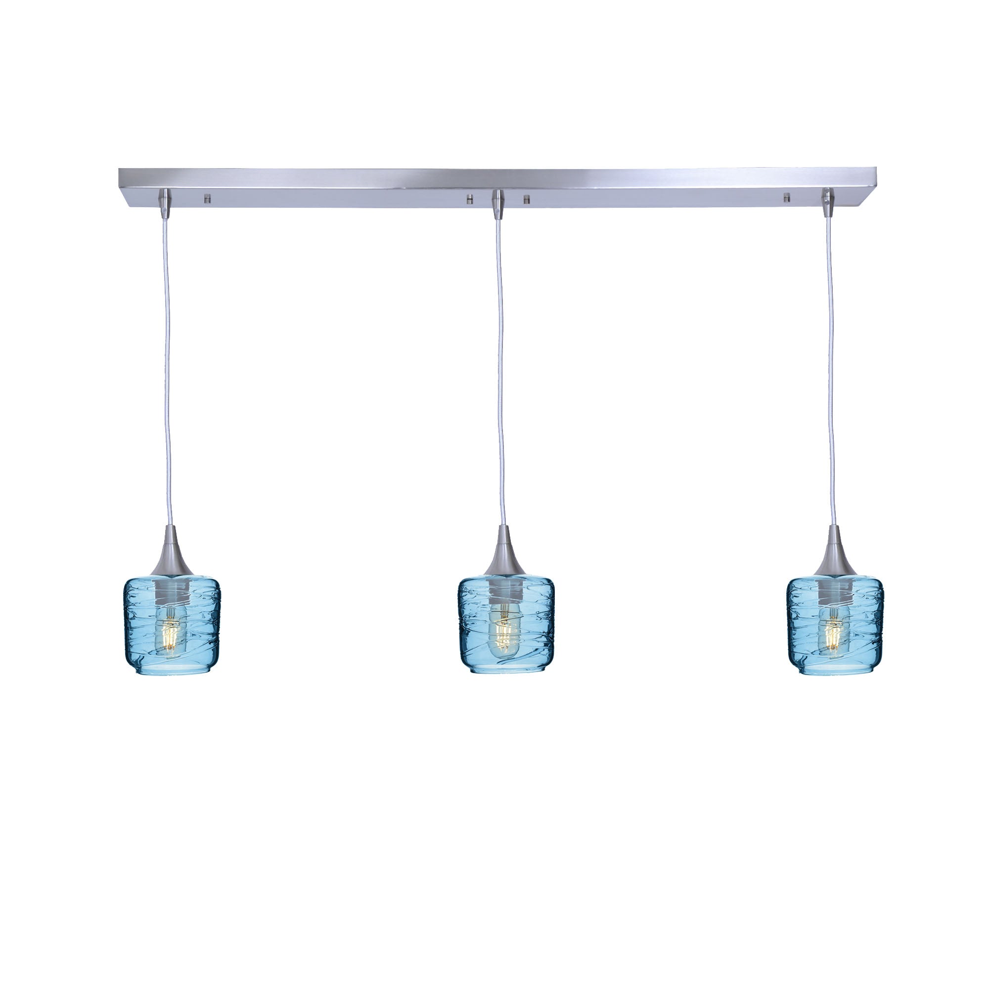 601 Spun: 3 Pendant Linear Chandelier-Glass-Bicycle Glass Co - Hotshop-Steel Blue-Brushed Nickel-Bicycle Glass Co