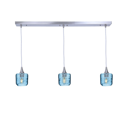 601 Spun: 3 Pendant Linear Chandelier-Glass-Bicycle Glass Co - Hotshop-Steel Blue-Brushed Nickel-Bicycle Glass Co