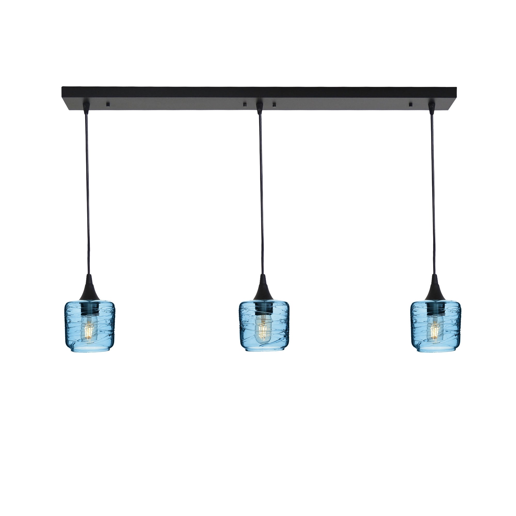 601 Spun: 3 Pendant Linear Chandelier-Glass-Bicycle Glass Co - Hotshop-Steel Blue-Matte Black-Bicycle Glass Co