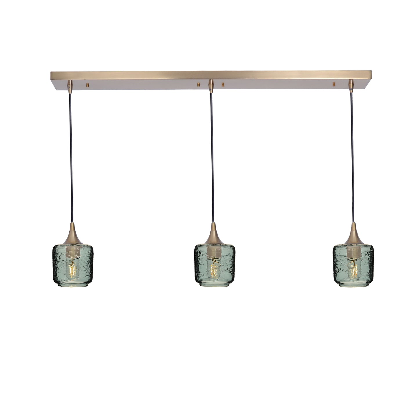 601 Spun: 3 Pendant Linear Chandelier-Glass-Bicycle Glass Co - Hotshop-Slate Gray-Polished Brass-Bicycle Glass Co