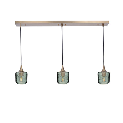 601 Spun: 3 Pendant Linear Chandelier-Glass-Bicycle Glass Co - Hotshop-Slate Gray-Polished Brass-Bicycle Glass Co