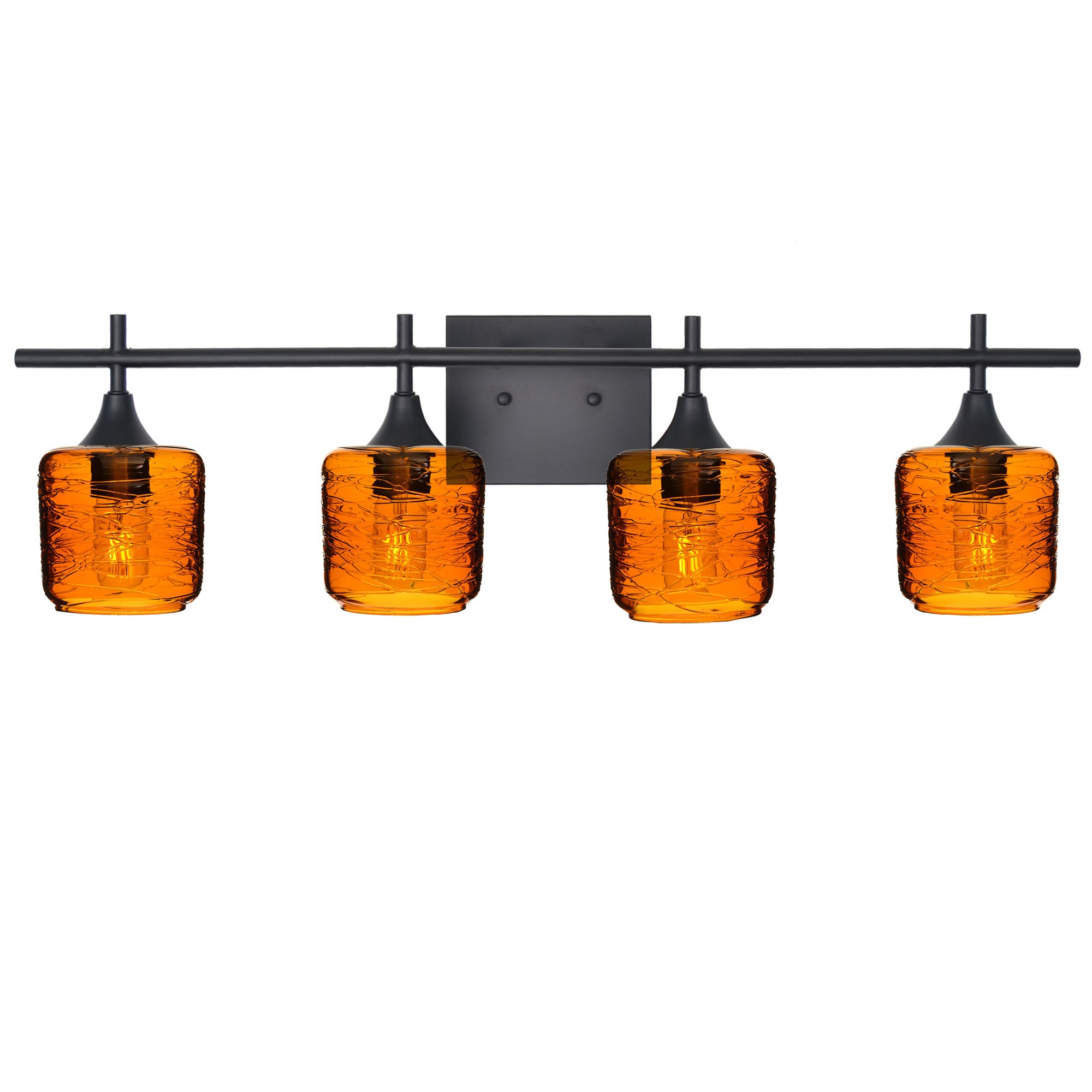 601 Spun: 4 Light Wall Vanity-Glass-Bicycle Glass Co - Hotshop-Golden Amber-Matte Black-Bicycle Glass Co
