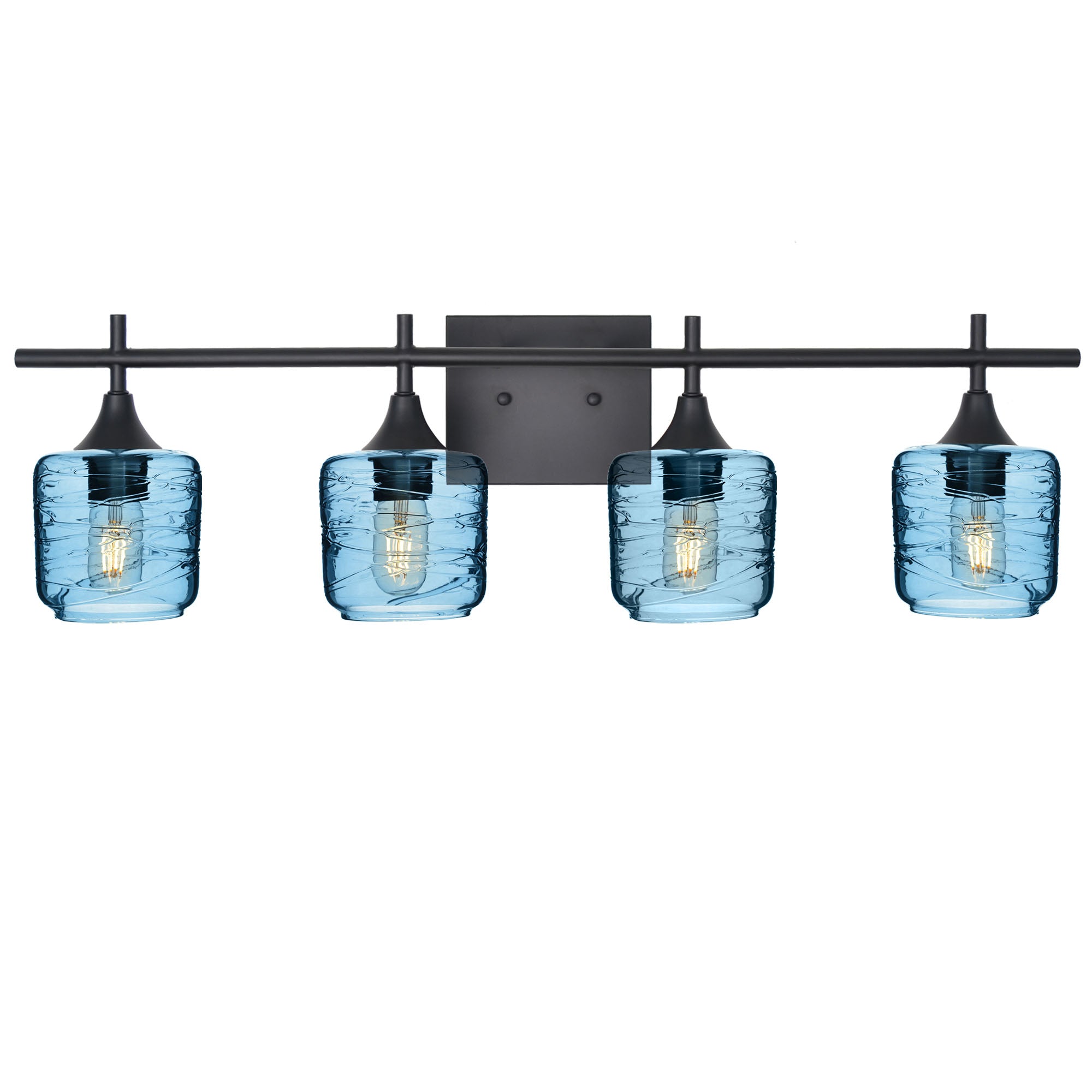601 Spun: 4 Light Wall Vanity-Glass-Bicycle Glass Co - Hotshop-Steel Blue-Matte Black-Bicycle Glass Co