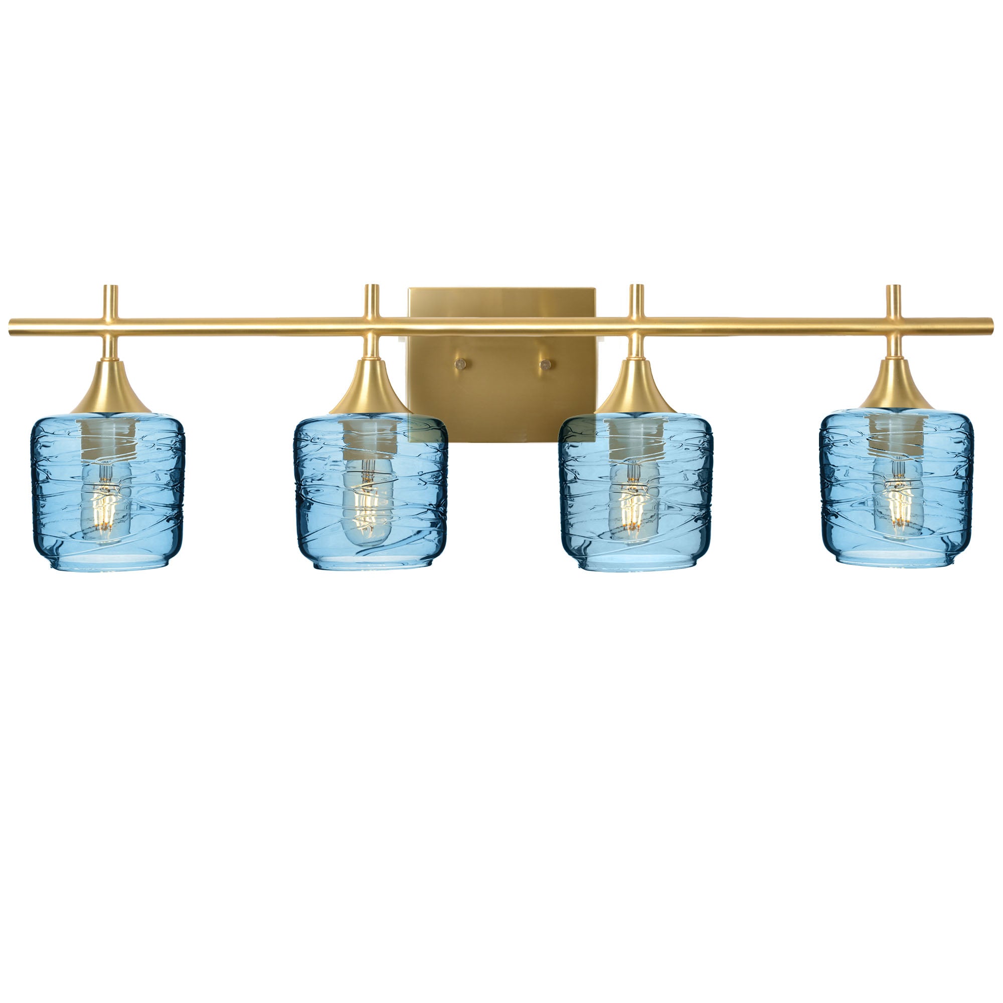 601 Spun: 4 Light Wall Vanity-Glass-Bicycle Glass Co - Hotshop-Steel Blue-Polished Brass-Bicycle Glass Co