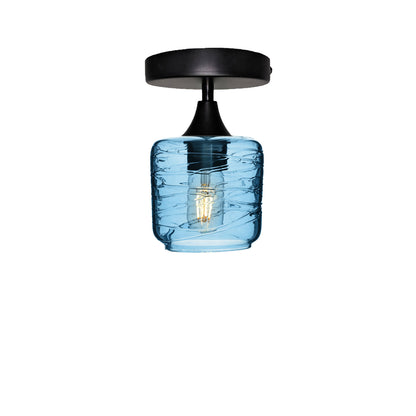 601 Spun: Semi Flush Light-Glass-Bicycle Glass Co - Hotshop-Steel Blue-Matte Black-Bicycle Glass Co