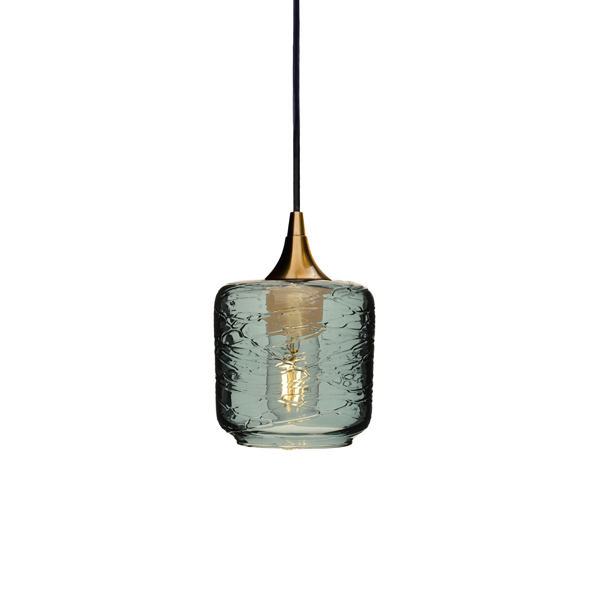 601 Spun: Single Pendant Light-Glass-Bicycle Glass Co - Hotshop-Slate Gray-Polished Brass-Bicycle Glass Co