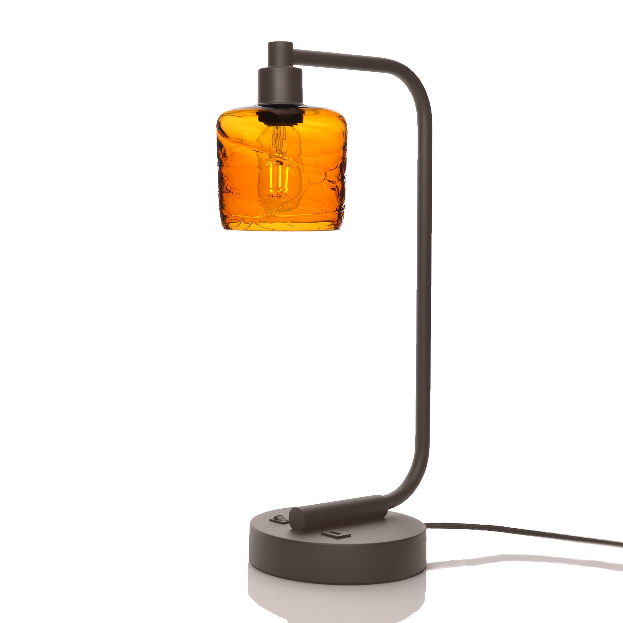 601 Spun: Table Lamp-Glass-Bicycle Glass Co - Hotshop-Golden Amber-Dark Bronze-Bicycle Glass Co
