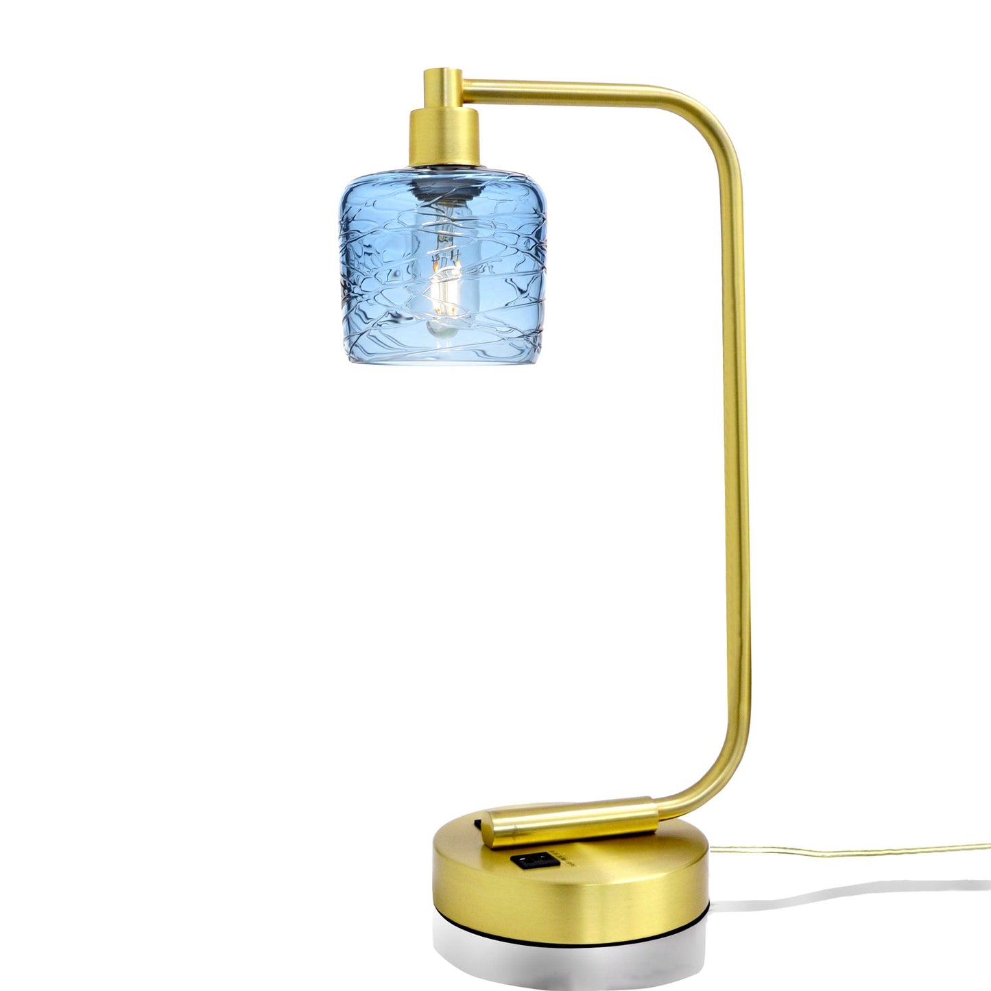 601 Spun: Table Lamp-Glass-Bicycle Glass Co - Hotshop-Steel Blue-Satin Brass-Bicycle Glass Co