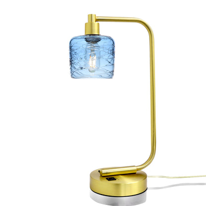 601 Spun: Table Lamp-Glass-Bicycle Glass Co - Hotshop-Steel Blue-Satin Brass-Bicycle Glass Co