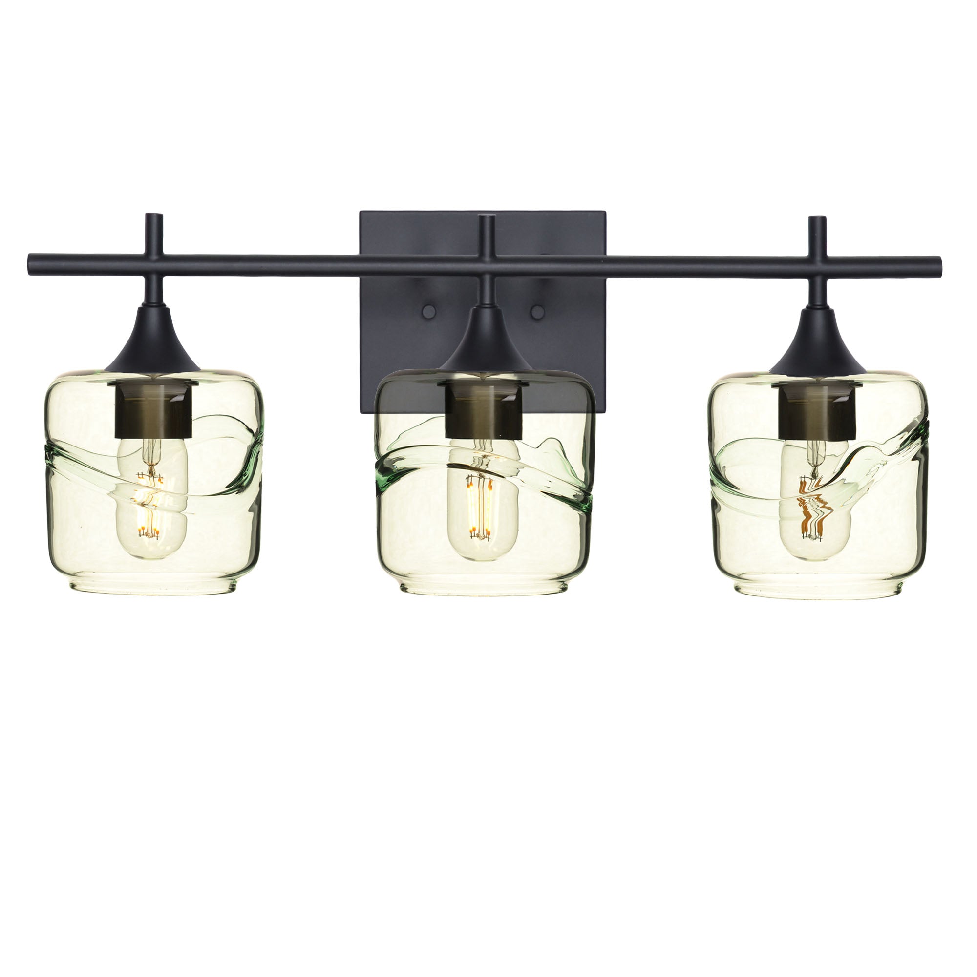 601 Swell: 3 Light Wall Vanity-Glass-Bicycle Glass Co - Hotshop-Eco Clear-Matte Black-Bicycle Glass Co