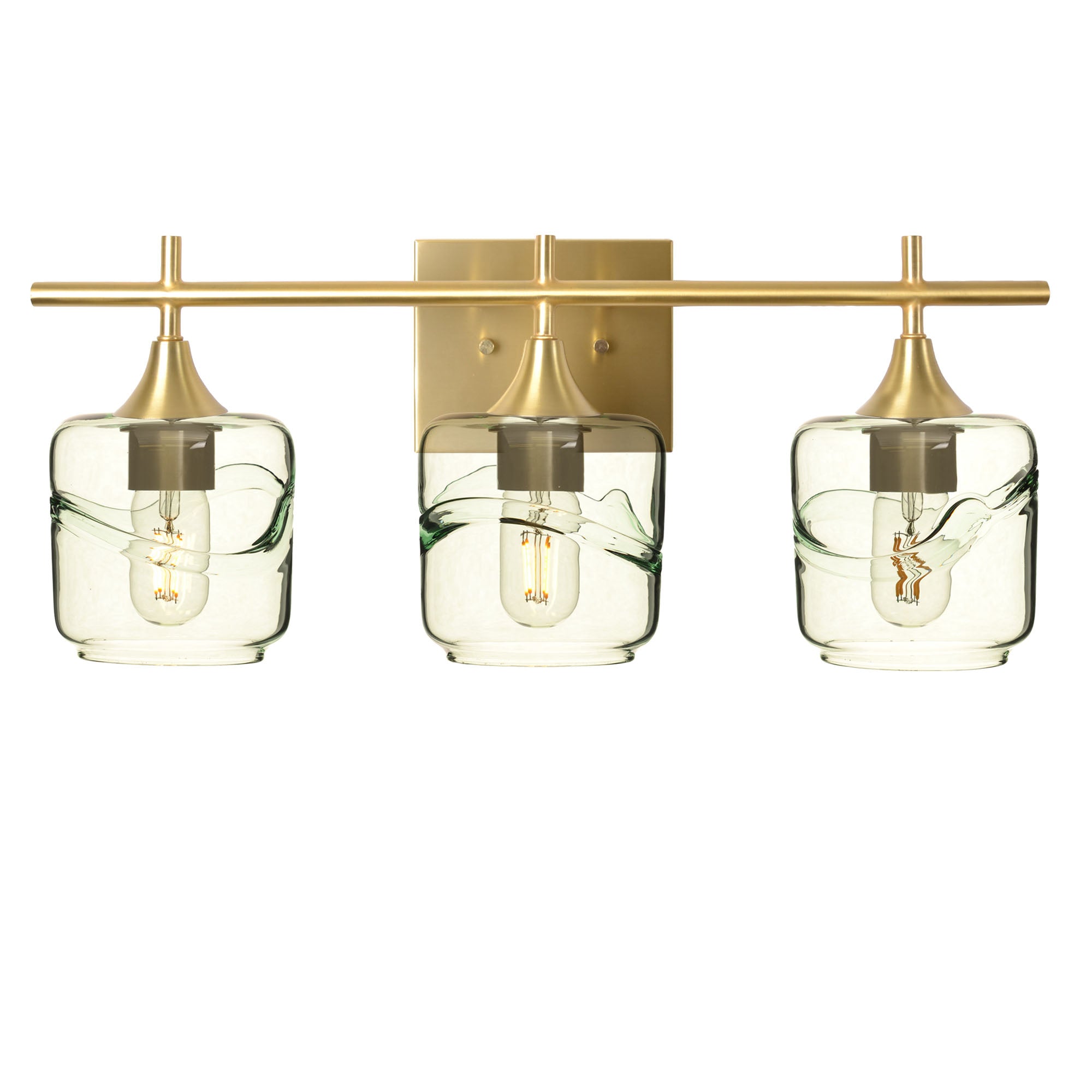 601 Swell: 3 Light Wall Vanity-Glass-Bicycle Glass Co - Hotshop-Eco Clear-Polished Brass-Bicycle Glass Co