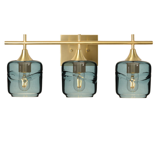 601 Swell: 3 Light Wall Vanity-Glass-Bicycle Glass Co - Hotshop-Slate Gray-Polished Brass-Bicycle Glass Co