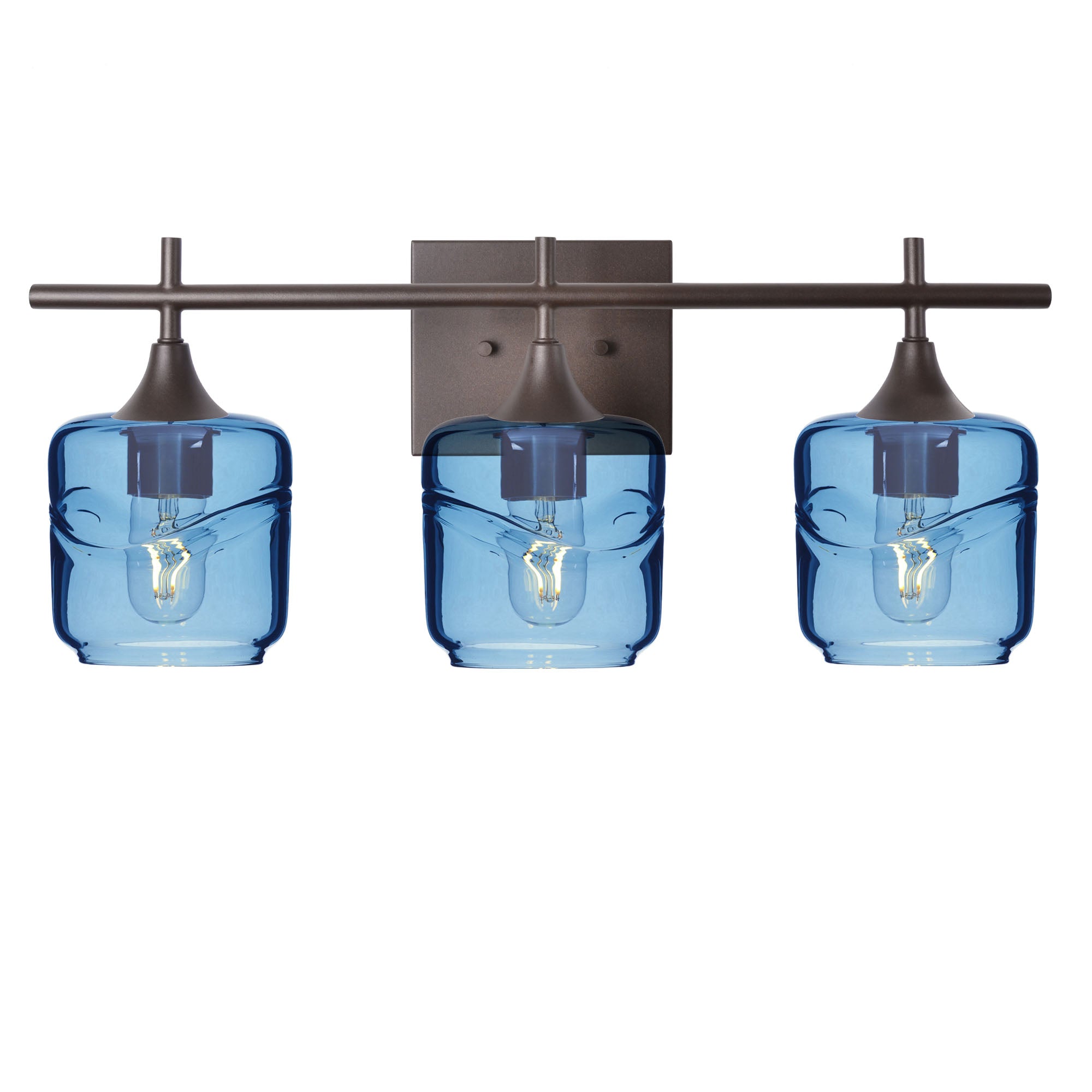 601 Swell: 3 Light Wall Vanity-Glass-Bicycle Glass Co - Hotshop-Steel Blue-Antique Bronze-Bicycle Glass Co