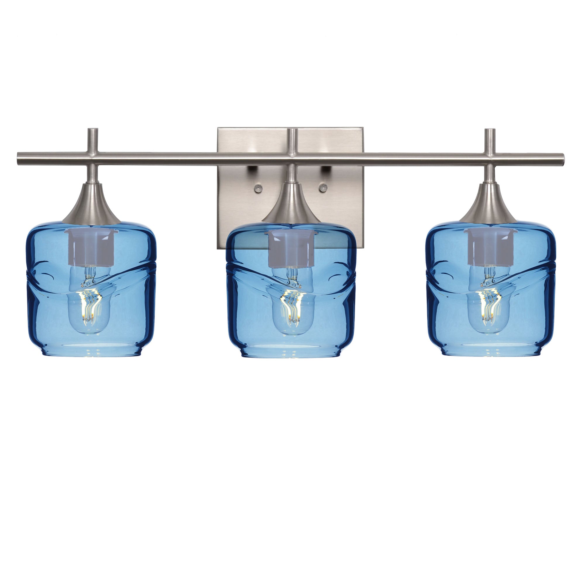601 Swell: 3 Light Wall Vanity-Glass-Bicycle Glass Co - Hotshop-Steel Blue-Brushed Nickel-Bicycle Glass Co