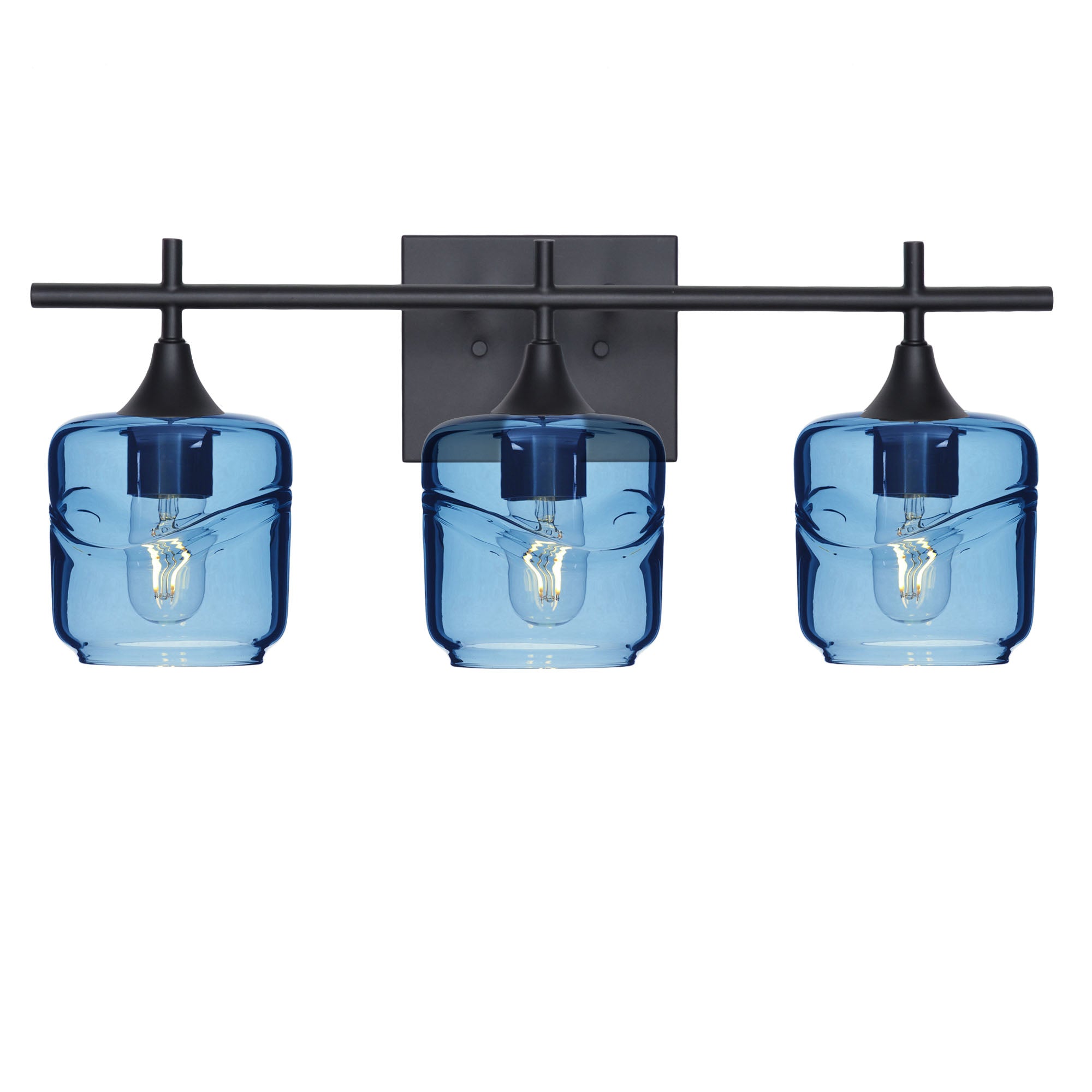 601 Swell: 3 Light Wall Vanity-Glass-Bicycle Glass Co - Hotshop-Steel Blue-Matte Black-Bicycle Glass Co