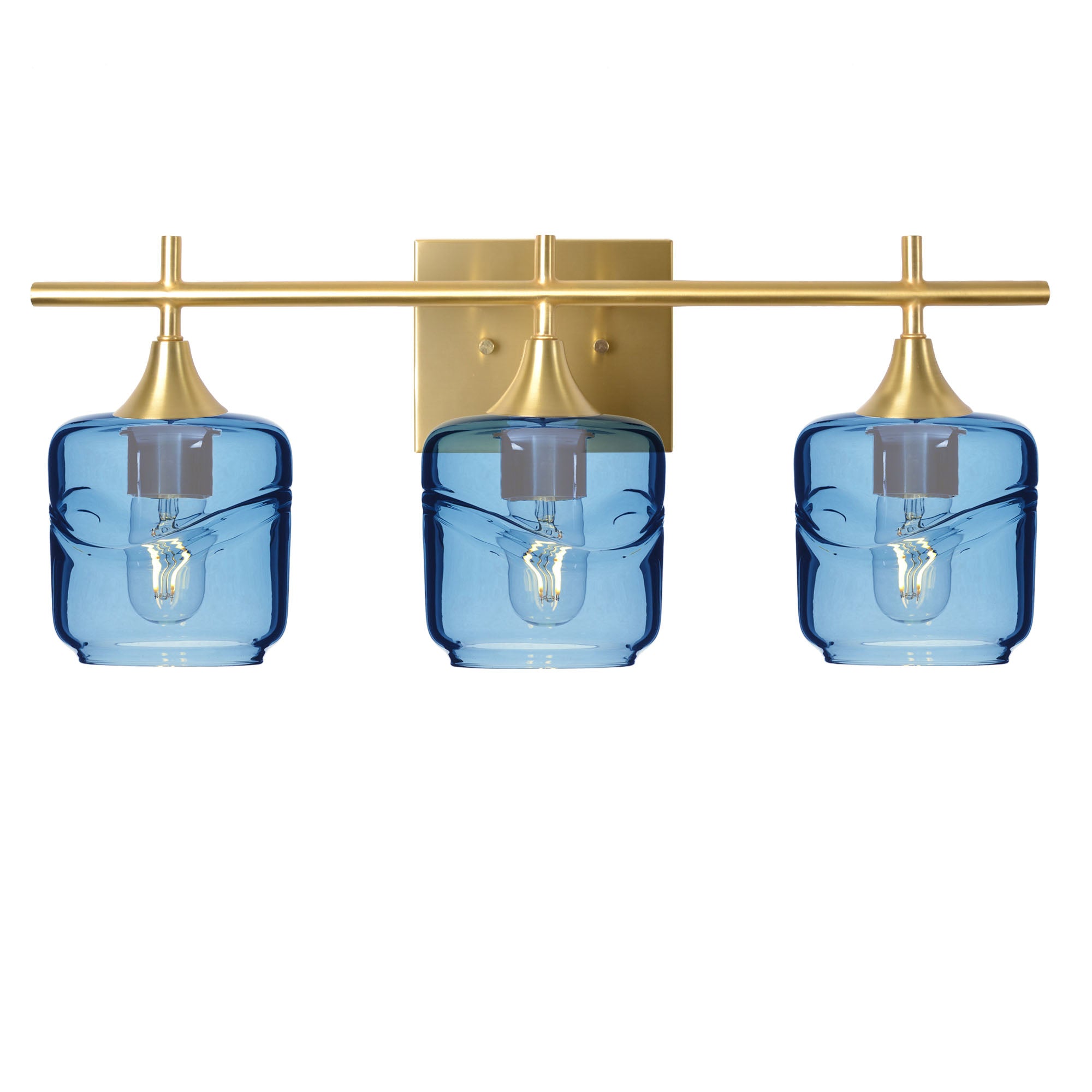 601 Swell: 3 Light Wall Vanity-Glass-Bicycle Glass Co - Hotshop-Steel Blue-Polished Brass-Bicycle Glass Co