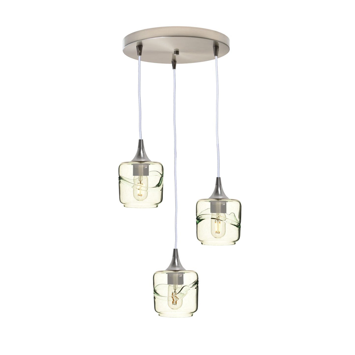 601 Swell: 3 Pendant Cascade Chandelier-Glass-Bicycle Glass Co - Hotshop-Eco Clear-Brushed Nickel-Bicycle Glass Co