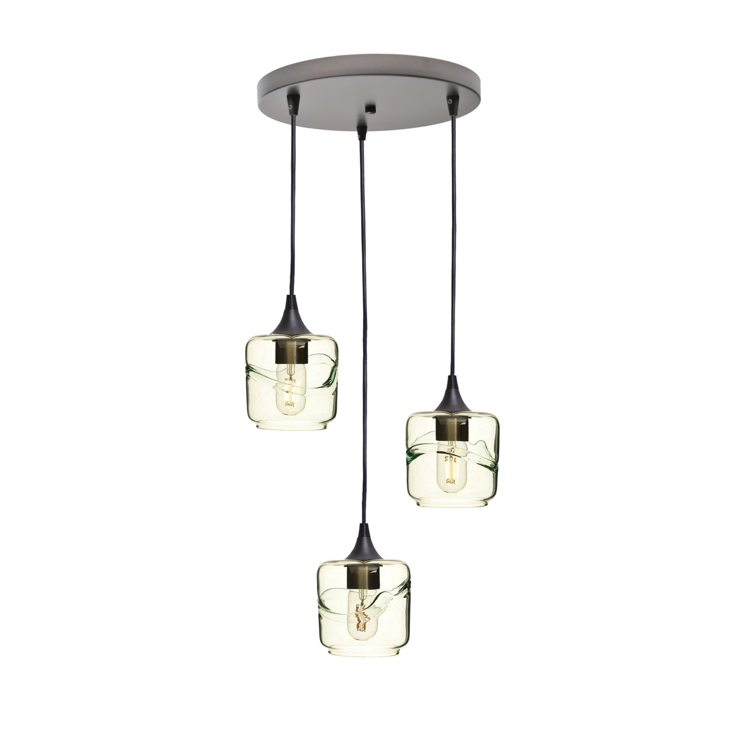 601 Swell: 3 Pendant Cascade Chandelier-Glass-Bicycle Glass Co - Hotshop-Eco Clear-Antique Bronze-Bicycle Glass Co