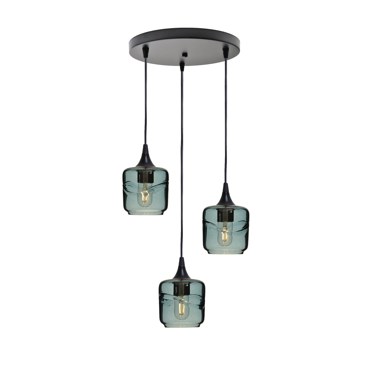 601 Swell: 3 Pendant Cascade Chandelier-Glass-Bicycle Glass Co - Hotshop-Slate Gray-Matte Black-Bicycle Glass Co