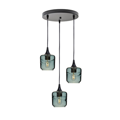 601 Swell: 3 Pendant Cascade Chandelier-Glass-Bicycle Glass Co - Hotshop-Slate Gray-Matte Black-Bicycle Glass Co