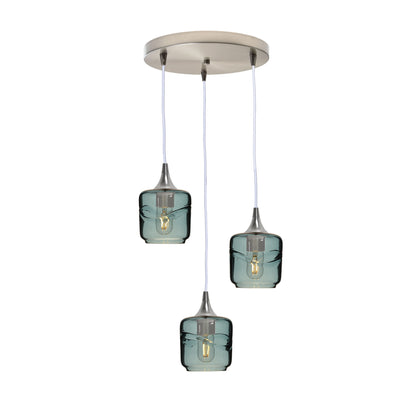 601 Swell: 3 Pendant Cascade Chandelier-Glass-Bicycle Glass Co - Hotshop-Slate Gray-Brushed Nickel-Bicycle Glass Co