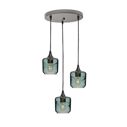 601 Swell: 3 Pendant Cascade Chandelier-Glass-Bicycle Glass Co - Hotshop-Slate Gray-Antique Bronze-Bicycle Glass Co