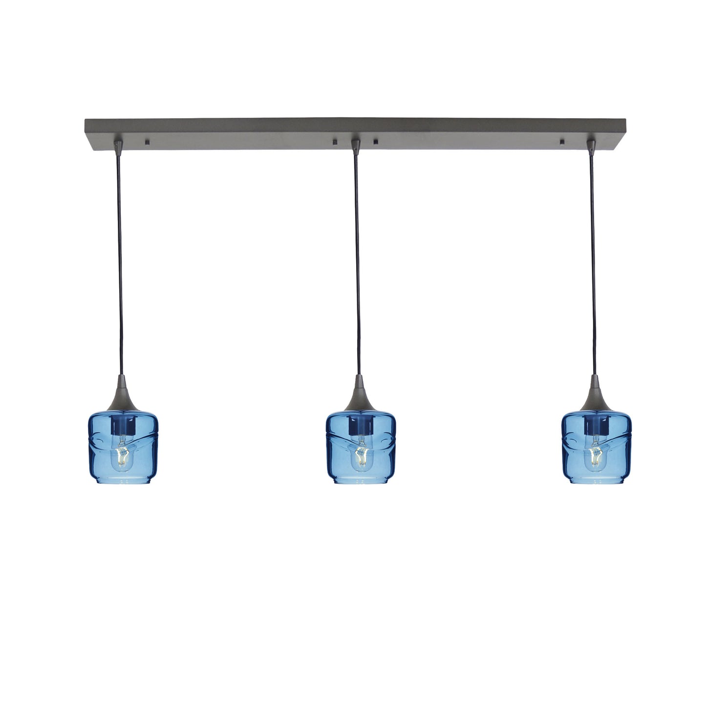 601 Swell: 3 Pendant Linear Chandelier-Glass-Bicycle Glass Co - Hotshop-Steel Blue-Antique Bronze-Bicycle Glass Co