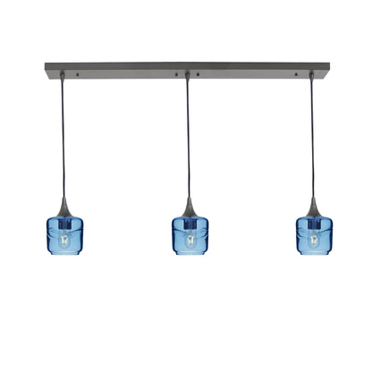 601 Swell: 3 Pendant Linear Chandelier-Glass-Bicycle Glass Co - Hotshop-Steel Blue-Antique Bronze-Bicycle Glass Co