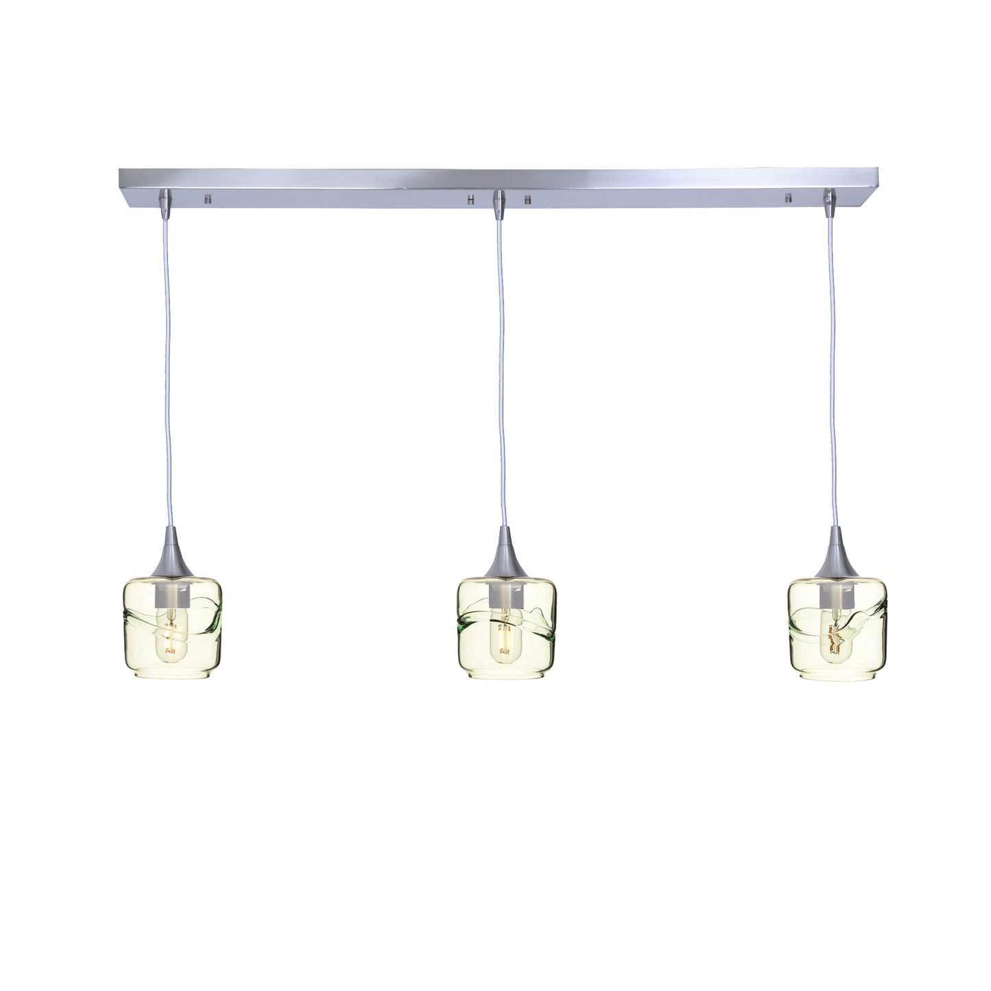 601 Swell: 3 Pendant Linear Chandelier-Glass-Bicycle Glass Co - Hotshop-Eco Clear-Brushed Nickel-Bicycle Glass Co