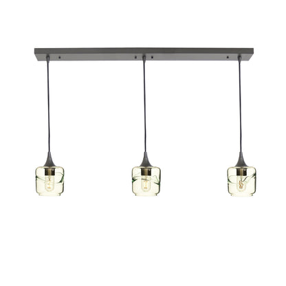 601 Swell: 3 Pendant Linear Chandelier-Glass-Bicycle Glass Co - Hotshop-Eco Clear-Antique Bronze-Bicycle Glass Co