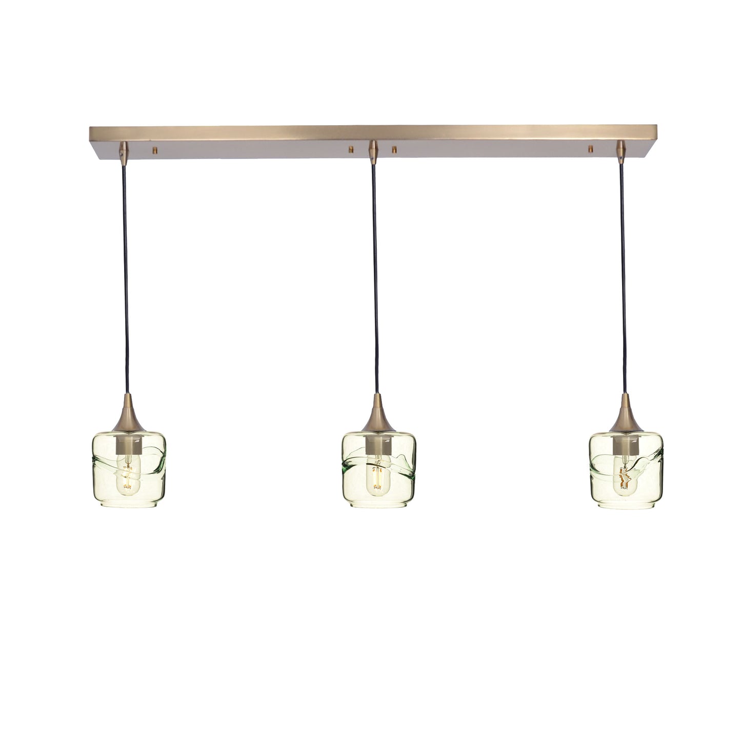 601 Swell: 3 Pendant Linear Chandelier-Glass-Bicycle Glass Co - Hotshop-Eco Clear-Polished Brass-Bicycle Glass Co