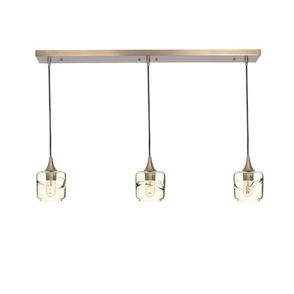 601 Swell: 3 Pendant Linear Chandelier-Glass-Bicycle Glass Co - Hotshop-Eco Clear-Polished Brass-Bicycle Glass Co