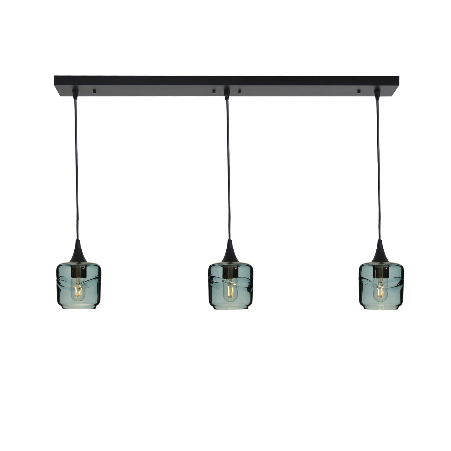601 Swell: 3 Pendant Linear Chandelier-Glass-Bicycle Glass Co - Hotshop-Slate Gray-Matte Black-Bicycle Glass Co