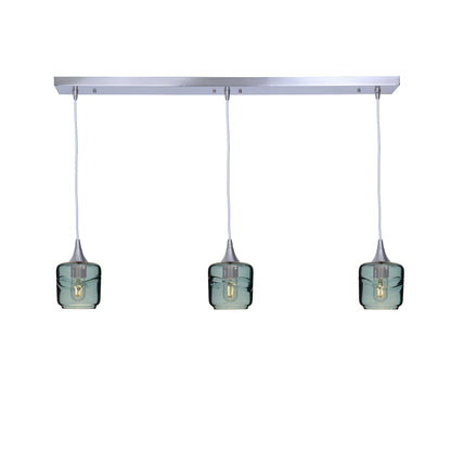 601 Swell: 3 Pendant Linear Chandelier-Glass-Bicycle Glass Co - Hotshop-Slate Gray-Brushed Nickel-Bicycle Glass Co