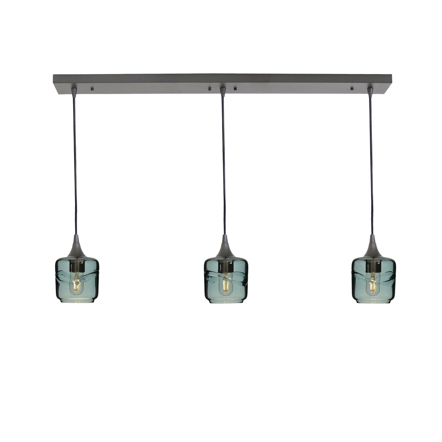 601 Swell: 3 Pendant Linear Chandelier-Glass-Bicycle Glass Co - Hotshop-Slate Gray-Antique Bronze-Bicycle Glass Co