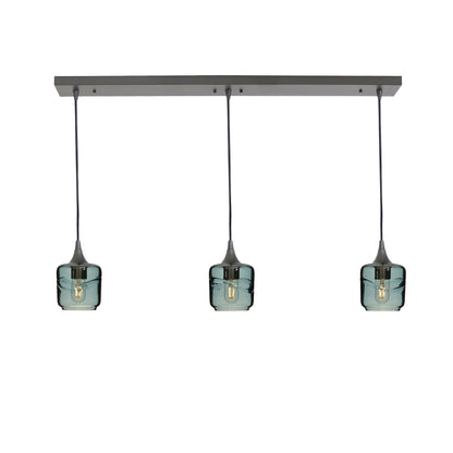 601 Swell: 3 Pendant Linear Chandelier-Glass-Bicycle Glass Co - Hotshop-Slate Gray-Antique Bronze-Bicycle Glass Co